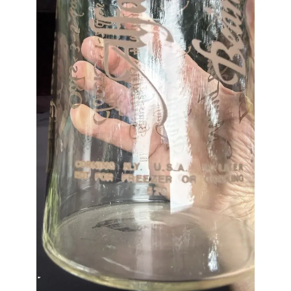 VTG Corning Seed Sprouts Cylinder 520 Glass Clear w/Brown text 1 Liter & Lid